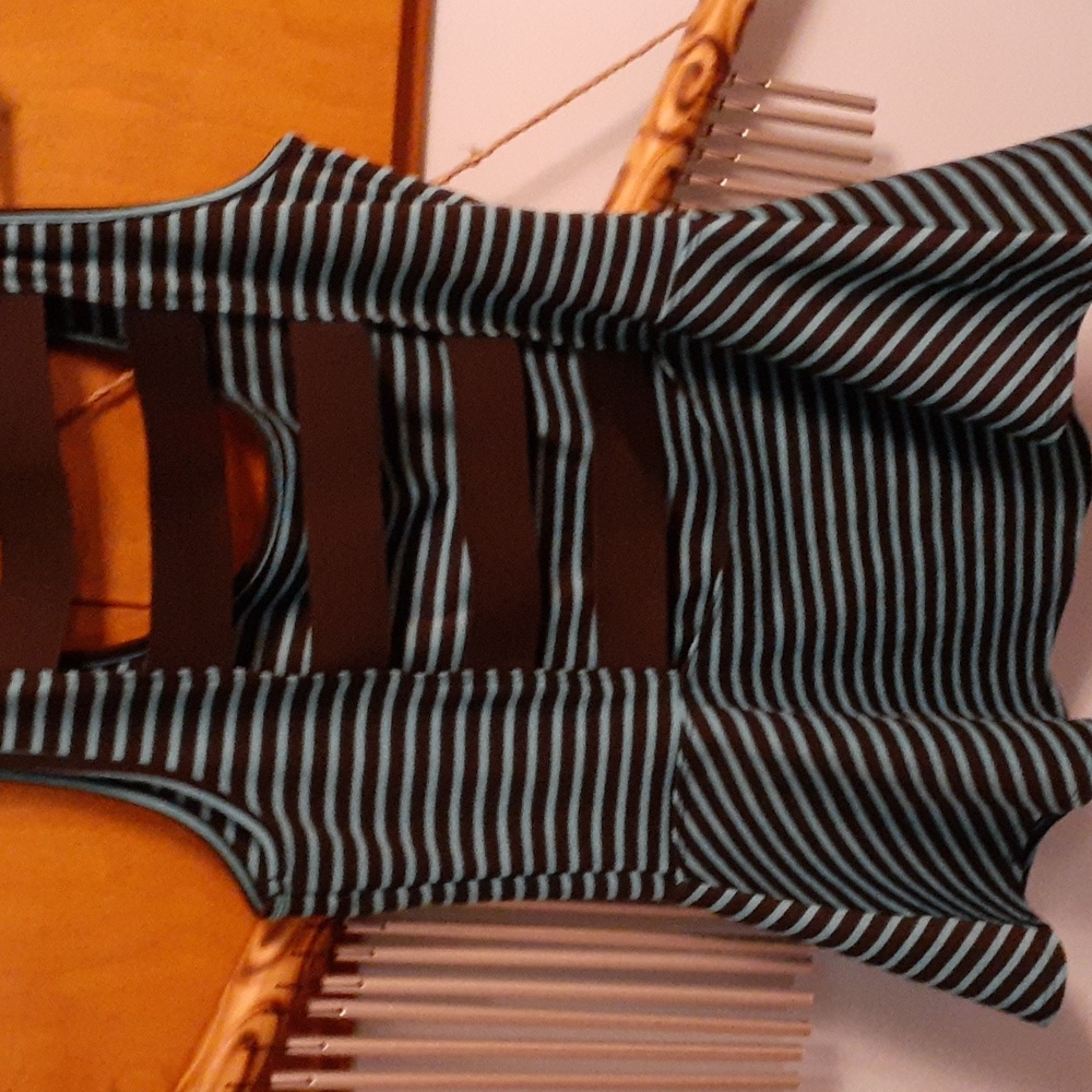 turquoise and black striped  peplum tank  size s-m  like new!